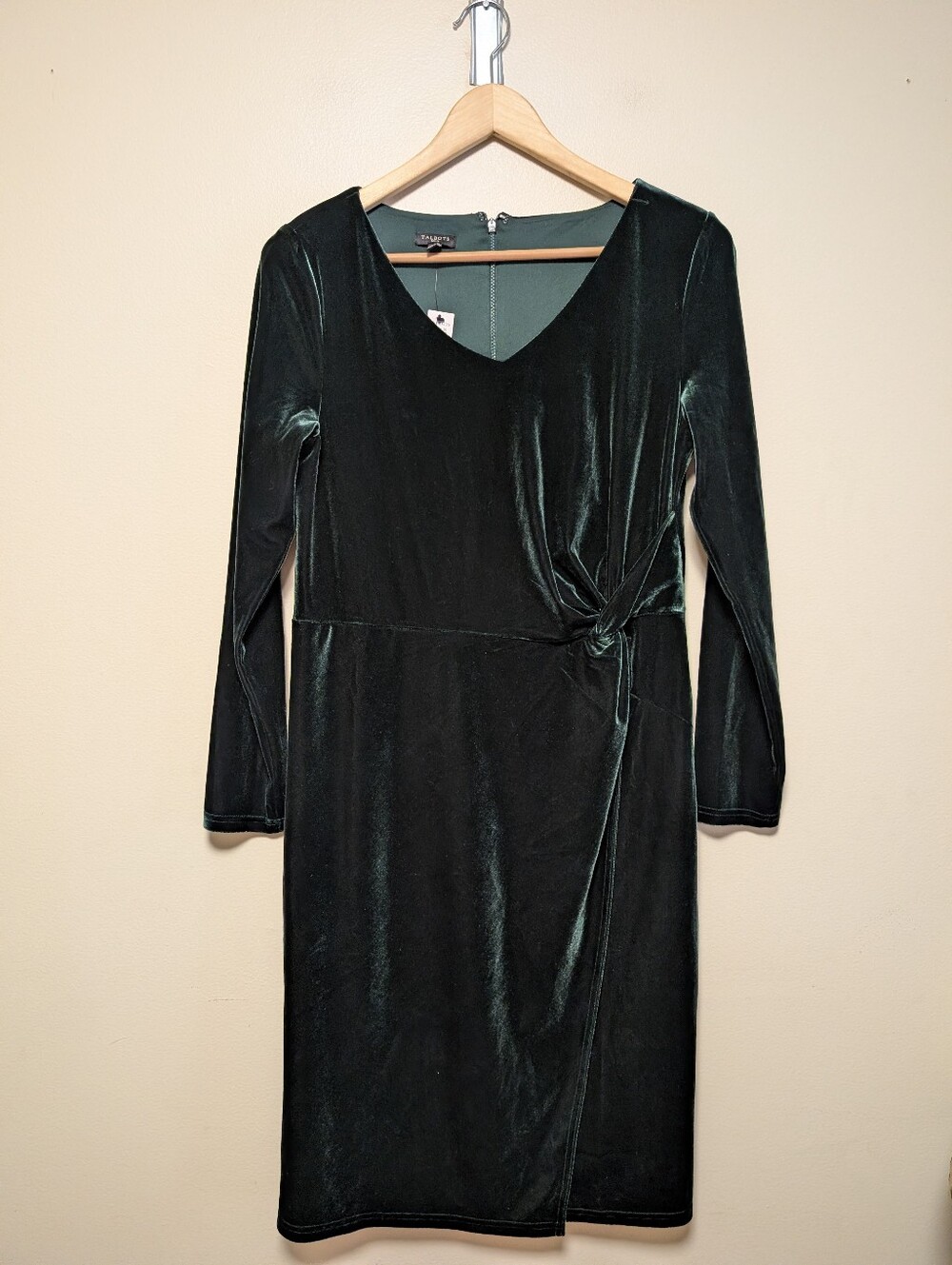 Talbots Petite Emerald Green Velvet Side Knot Dress MP